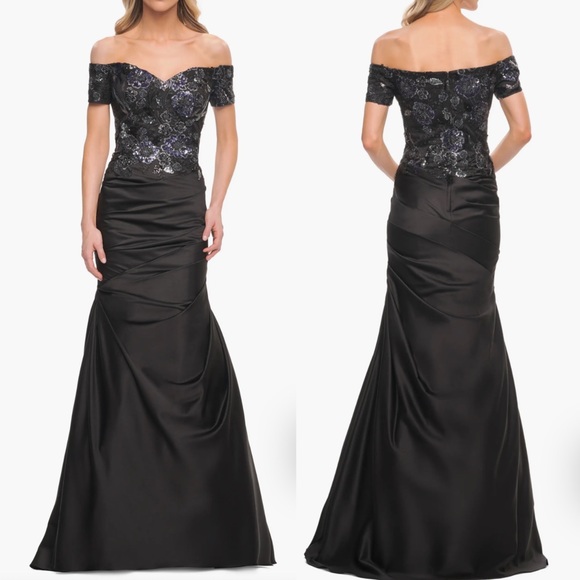 Off the Shouder Embroidered
Bodice Satin Mermaid Gown
La Femme size 8 - Picture 2 of 7